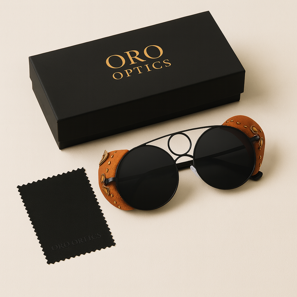 Rimless Round Black-Gold – Oro Optics UV400 sunglasses